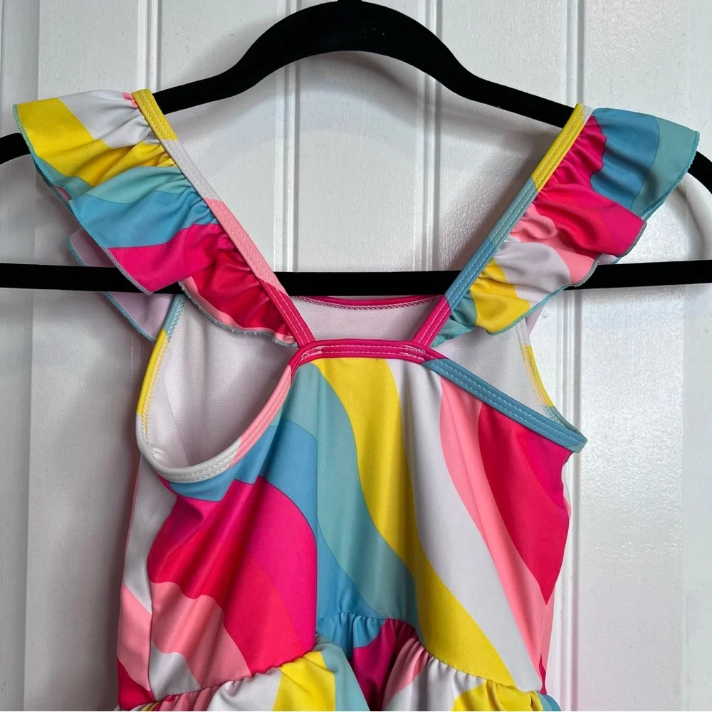 Betsy Johnson Girls ‘Sun Kissed’ Colorful Swimsuit with Pom Pom Trim. Size‎ 7/8